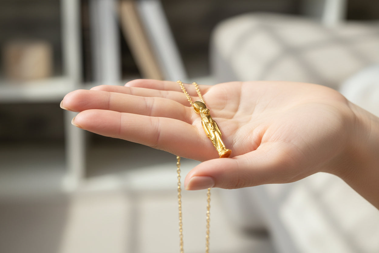 Gold Sekhmet Pendant, Egyptian Revival Necklace, Divine Talisman