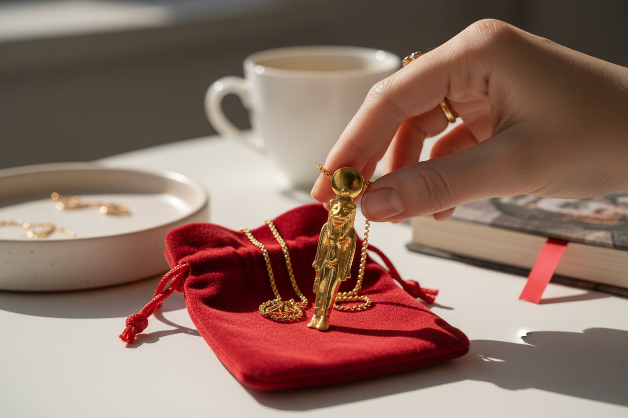 Gold Sekhmet Pendant, Egyptian Revival Necklace, Divine Talisman
