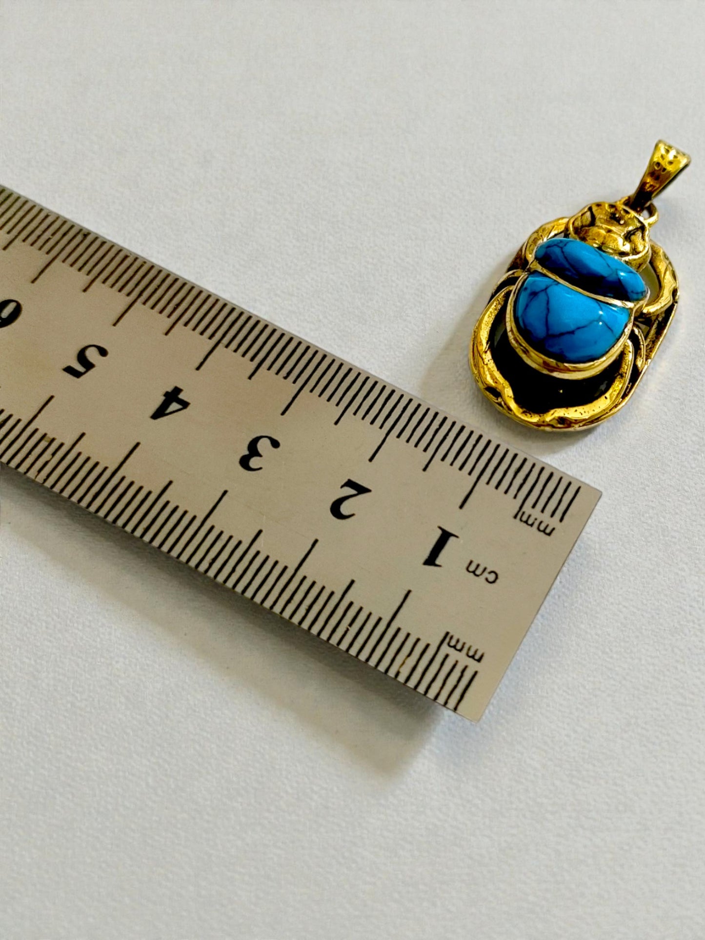 Gold Egyptian Scarab Pendant Necklace, Turquoise Talisman Jewelry
