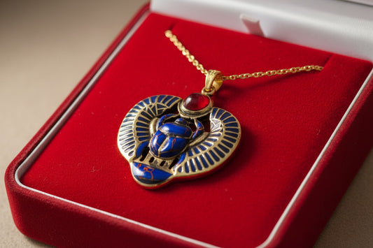 Gold Egyptian Scarab Lapis Lazuli Necklace, Handmade Talisman