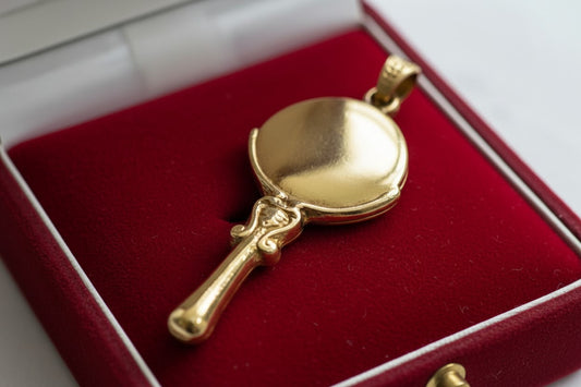 Goddess Hathor Mirror Pendant Necklace, Egyptian Revival Talisman