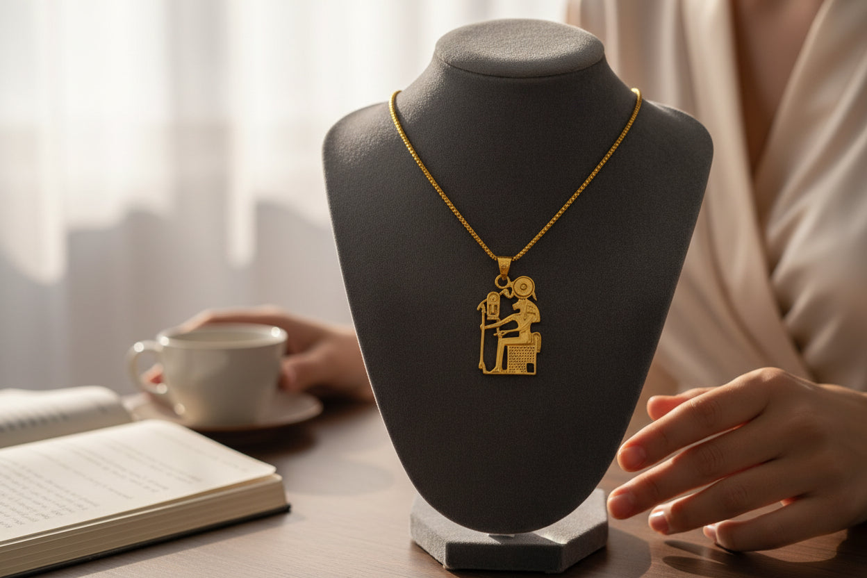 Gold Sekhmet Pendant, Egyptian Revival Necklace, Divine Talisman