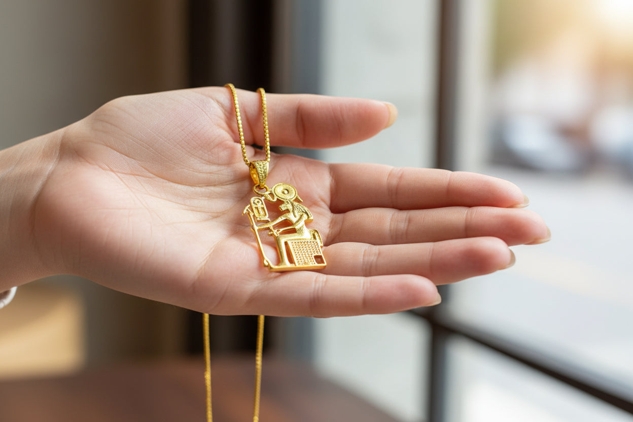 Gold Sekhmet Pendant, Egyptian Revival Necklace, Divine Talisman