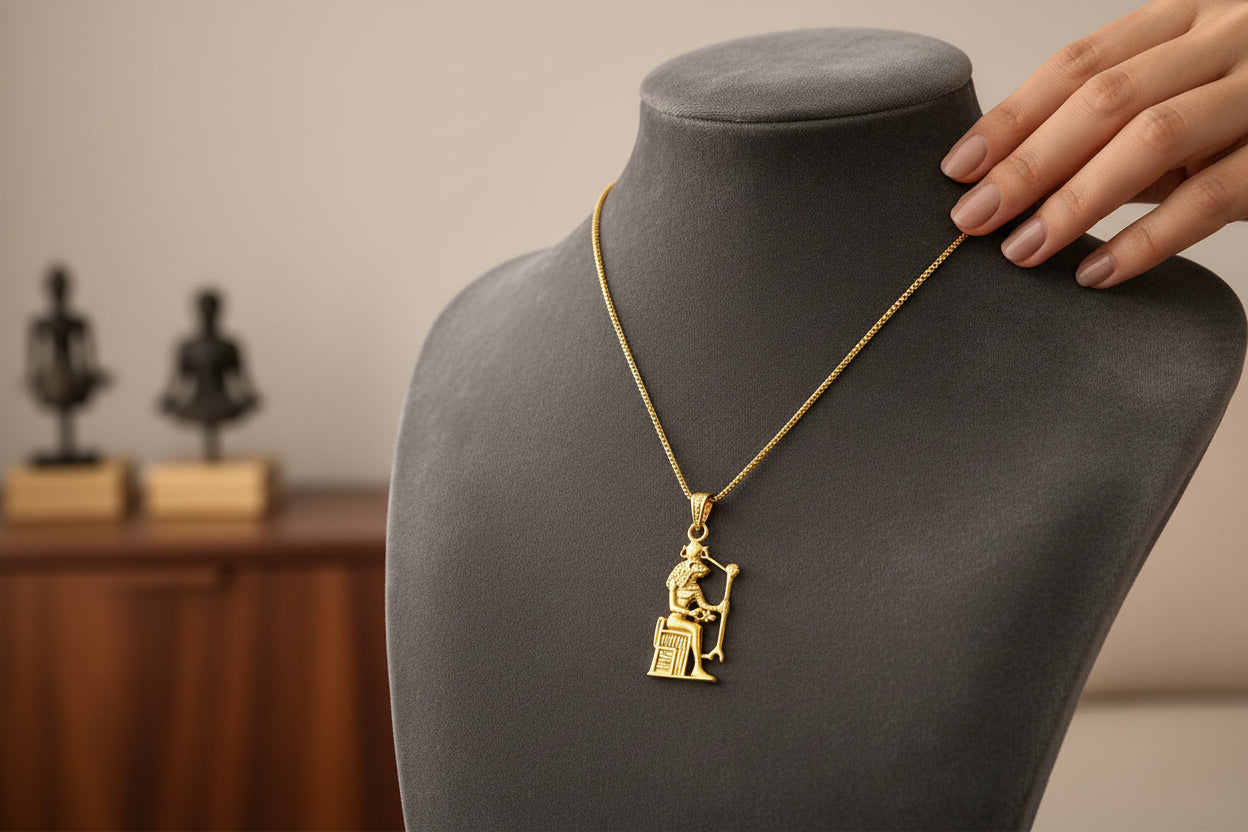 Gold Sekhmet Pendant, Egyptian Revival Necklace, Divine Talisman