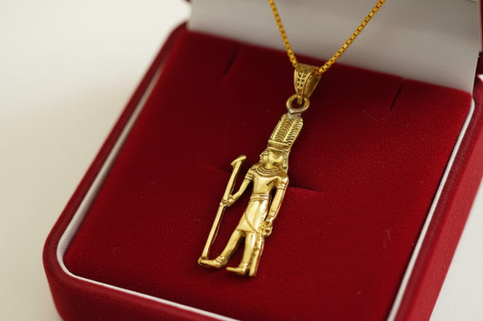 Gold God Shu Necklace, Egyptian Air God Pendant, Ancient Egypt Jewelry, Protection Amulet, Pharaoh Gift, Egyptian Revival Charm