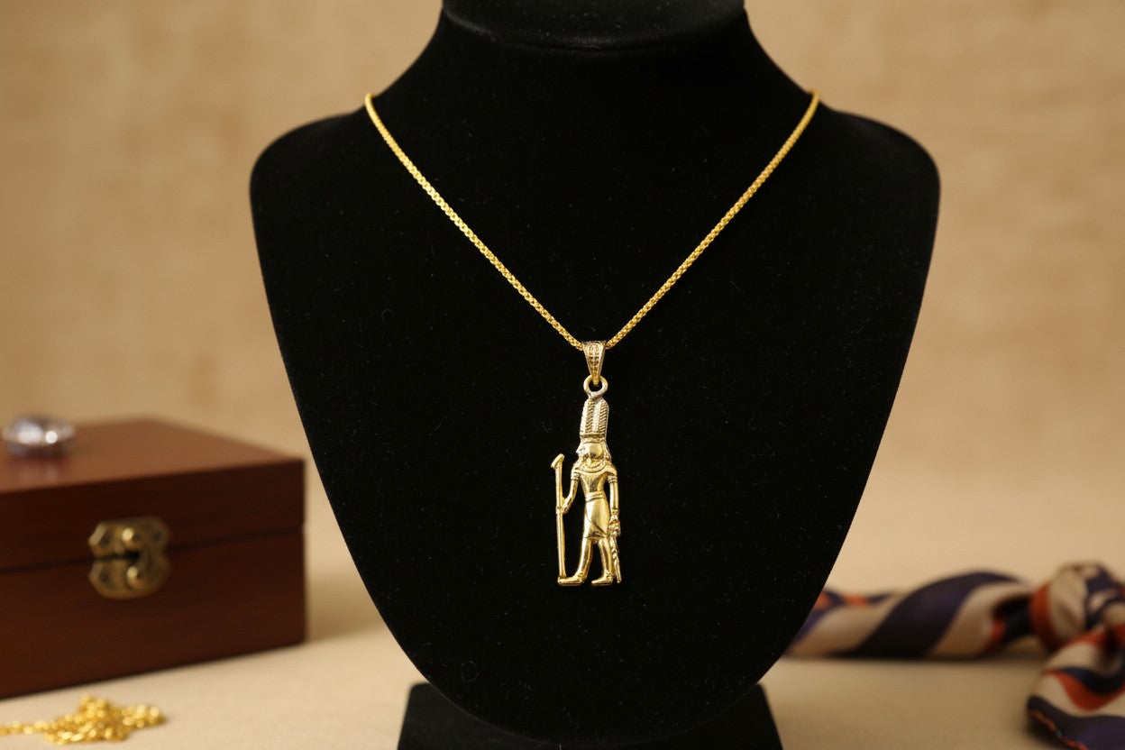 Gold God Shu Necklace, Egyptian Air God Pendant, Ancient Egypt Jewelry, Protection Amulet, Pharaoh Gift, Egyptian Revival Charm