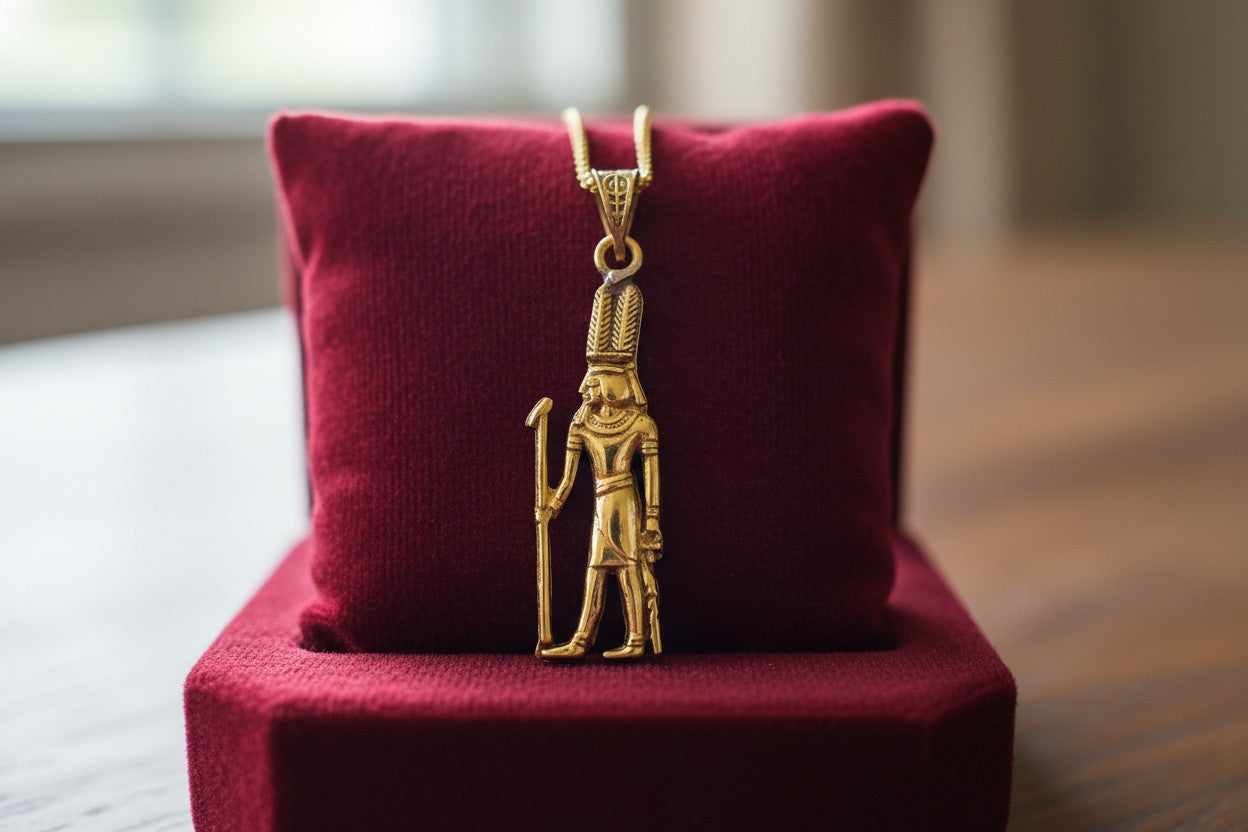 Gold God Shu Necklace, Egyptian Air God Pendant, Ancient Egypt Jewelry, Protection Amulet, Pharaoh Gift, Egyptian Revival Charm