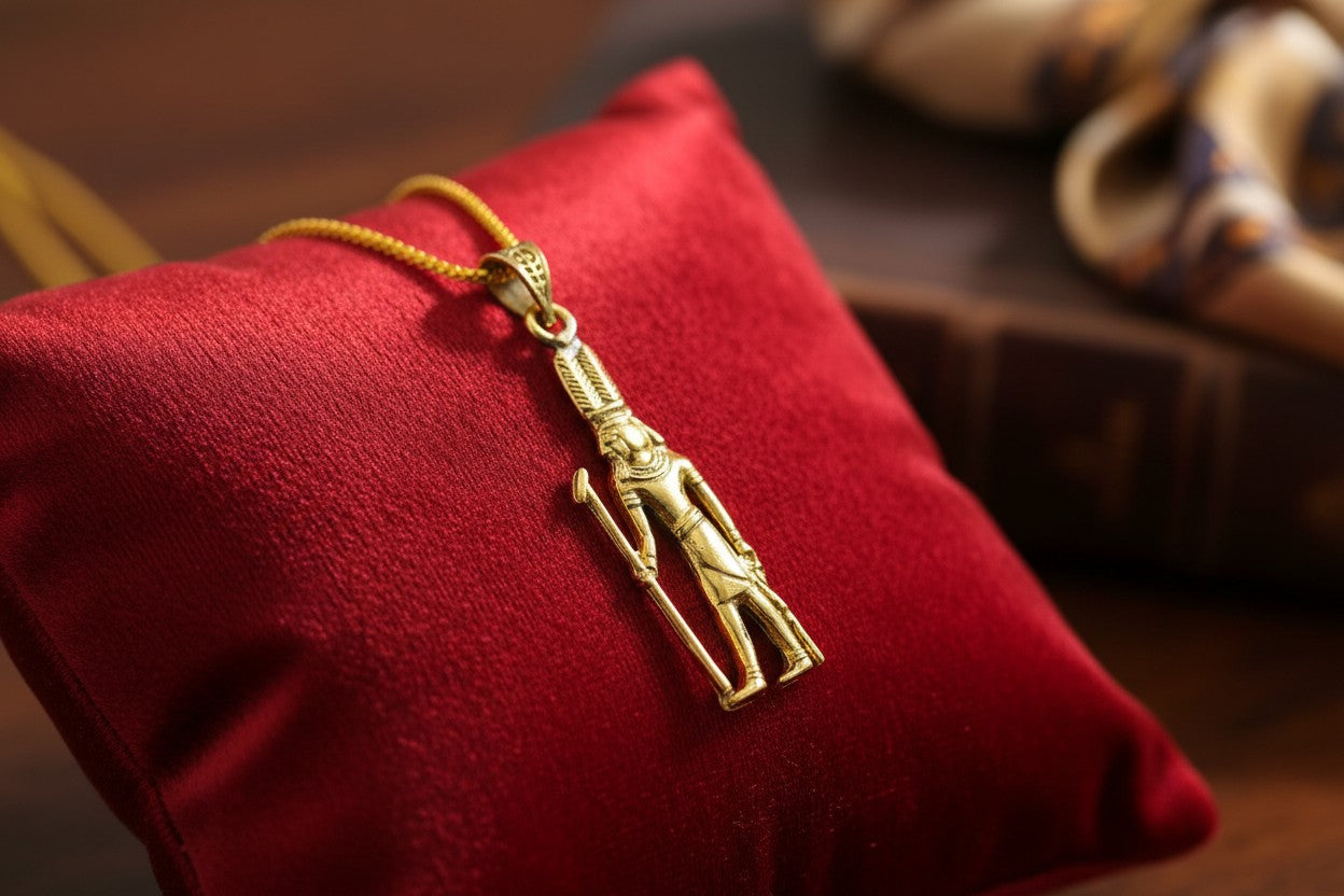 Gold God Shu Necklace, Egyptian Air God Pendant, Ancient Egypt Jewelry, Protection Amulet, Pharaoh Gift, Egyptian Revival Charm