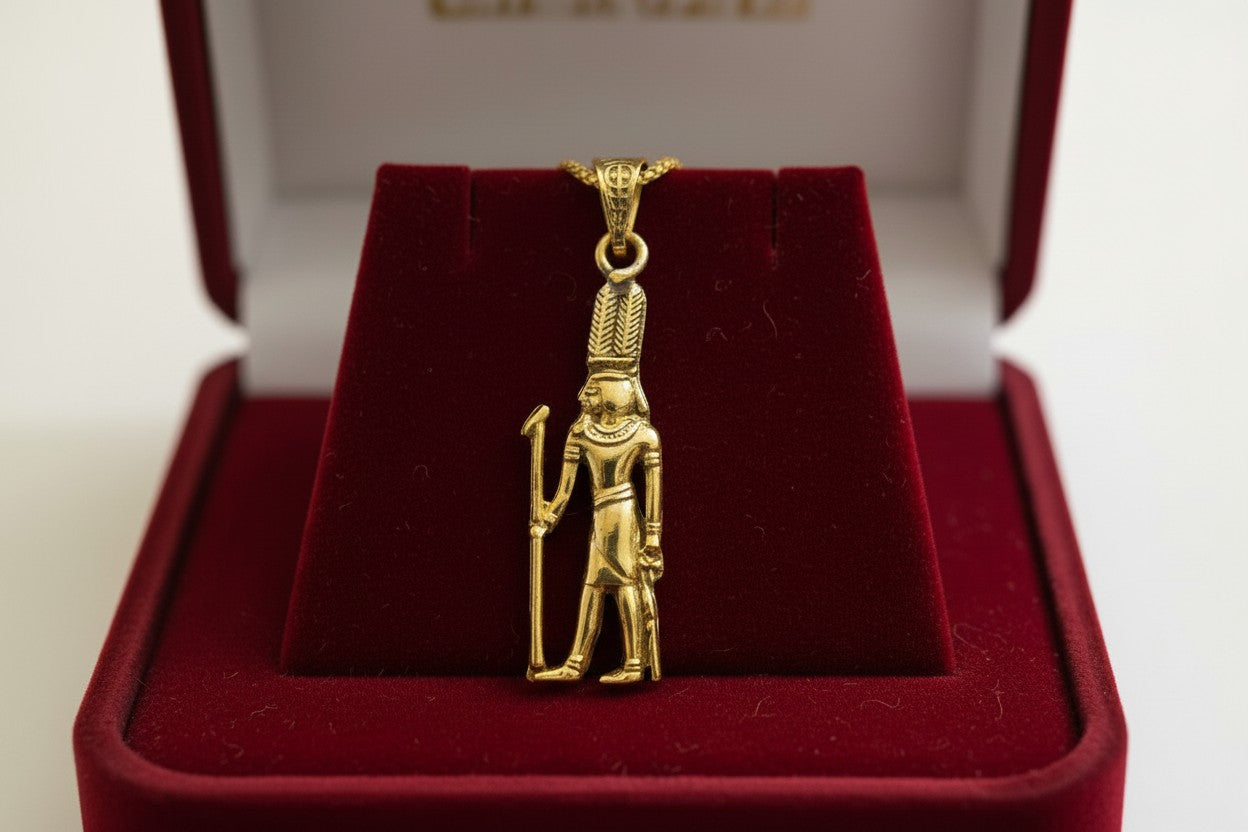 Gold God Shu Necklace, Egyptian Air God Pendant, Ancient Egypt Jewelry, Protection Amulet, Pharaoh Gift, Egyptian Revival Charm