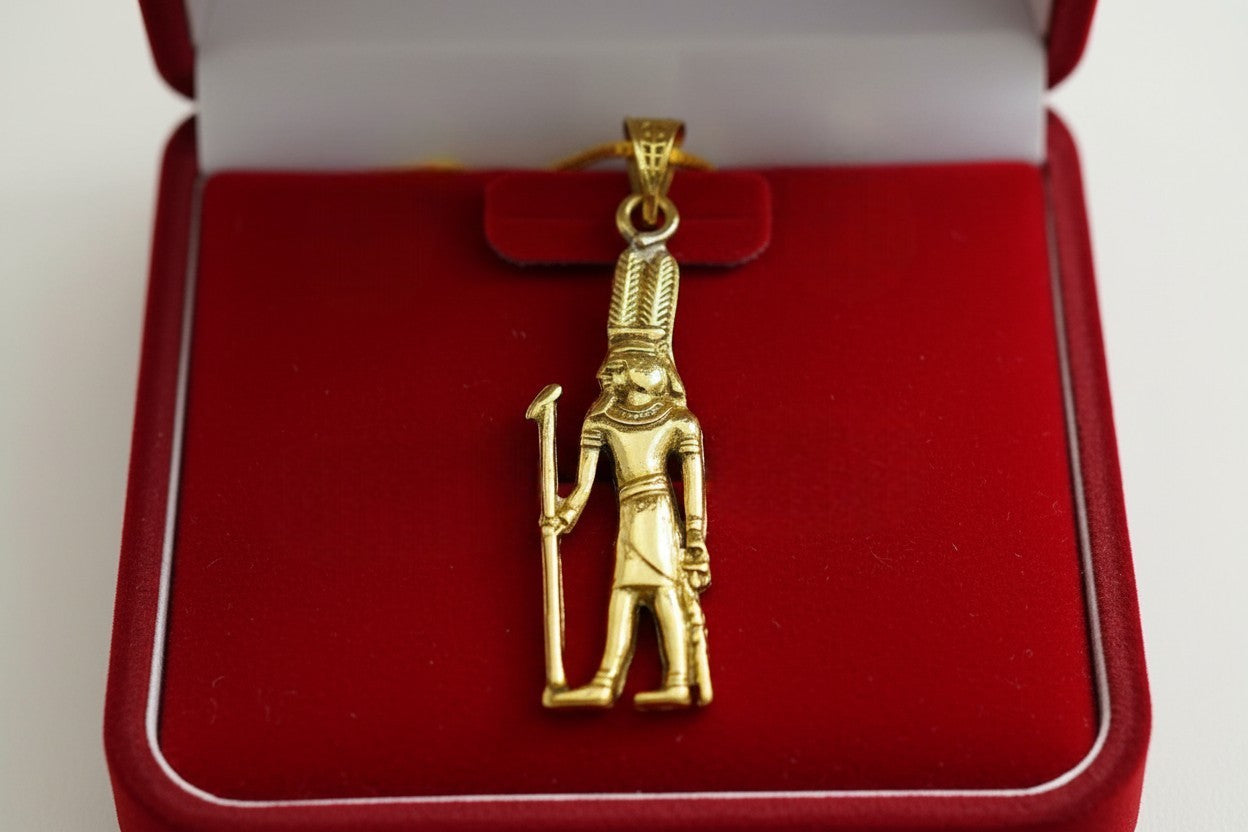 Gold God Shu Necklace, Egyptian Air God Pendant, Ancient Egypt Jewelry, Protection Amulet, Pharaoh Gift, Egyptian Revival Charm