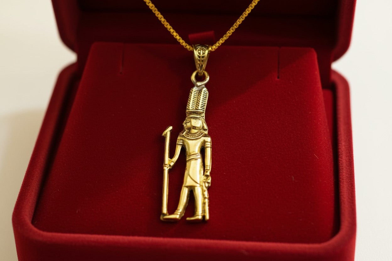 Gold God Shu Necklace, Egyptian Air God Pendant, Ancient Egypt Jewelry, Protection Amulet, Pharaoh Gift, Egyptian Revival Charm