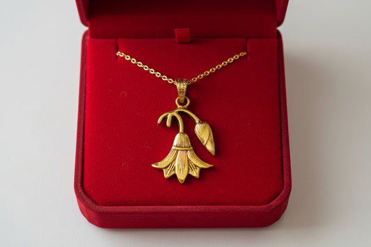 Gold Lotus Flower Pendant, Egyptian Revival Necklace