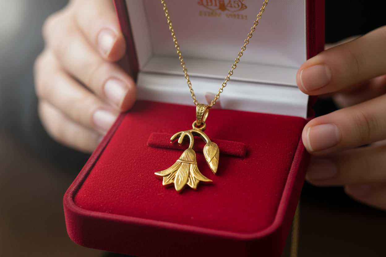 Gold Lotus Flower Pendant, Egyptian Revival Necklace