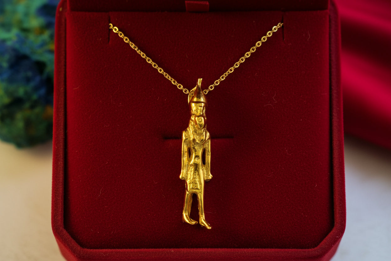 Gold Goddess Sekhmet Pendant, Egyptian Revival Amulet Gift