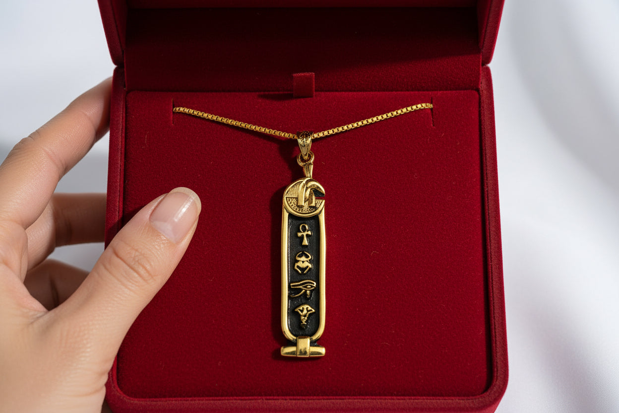 Gold God Seth Cartouche Necklace, Egyptian Jewelry, Gift For men and Women