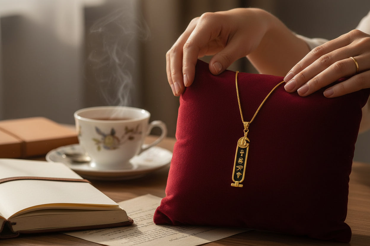 Gold God Seth Cartouche Necklace, Egyptian Jewelry, Gift For men and Women