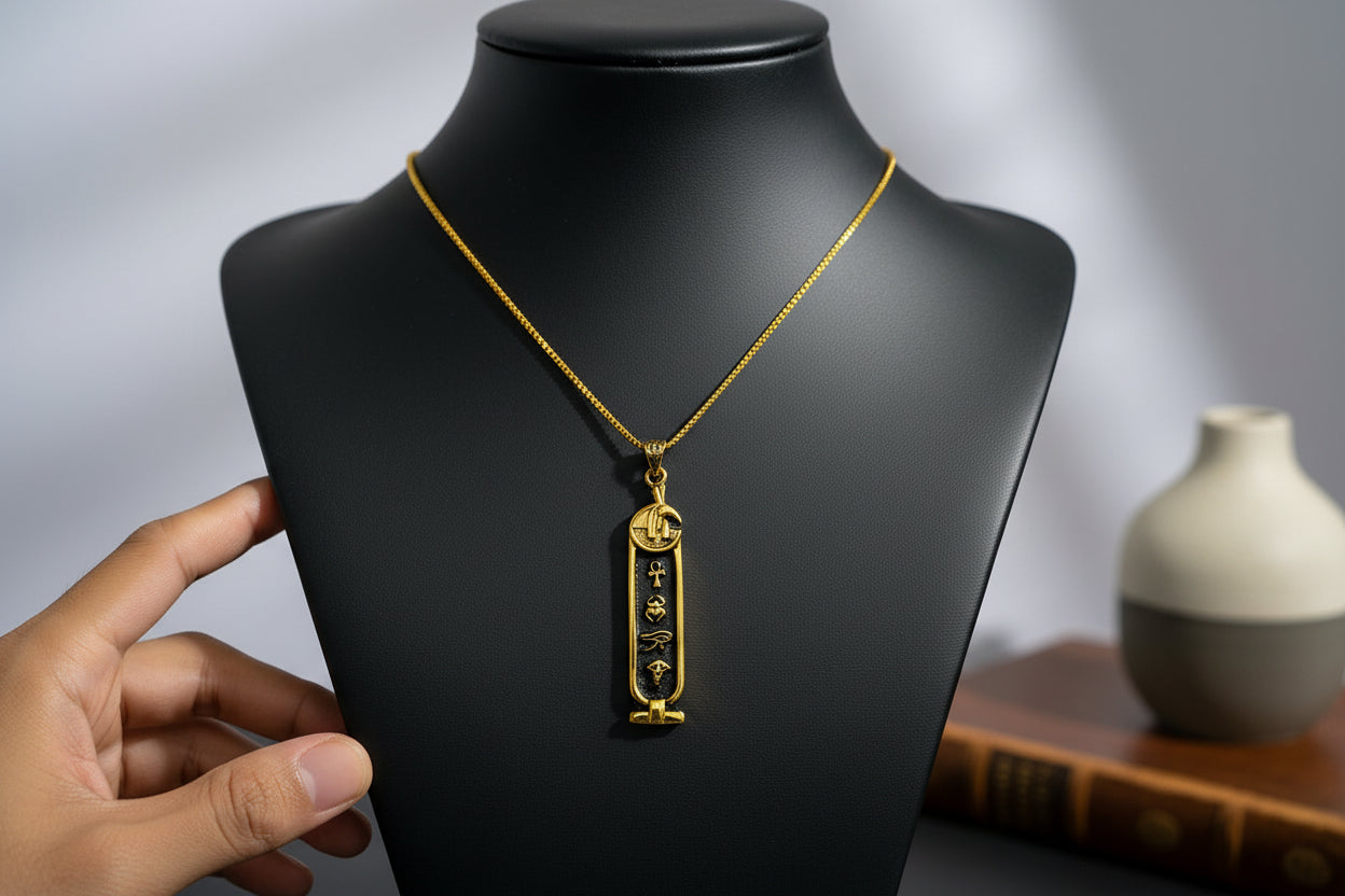 Gold God Seth Cartouche Necklace, Egyptian Jewelry, Gift For men and Women