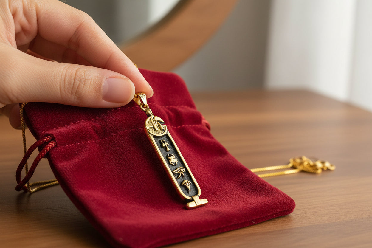 Gold God Seth Cartouche Necklace, Egyptian Jewelry, Gift For men and Women
