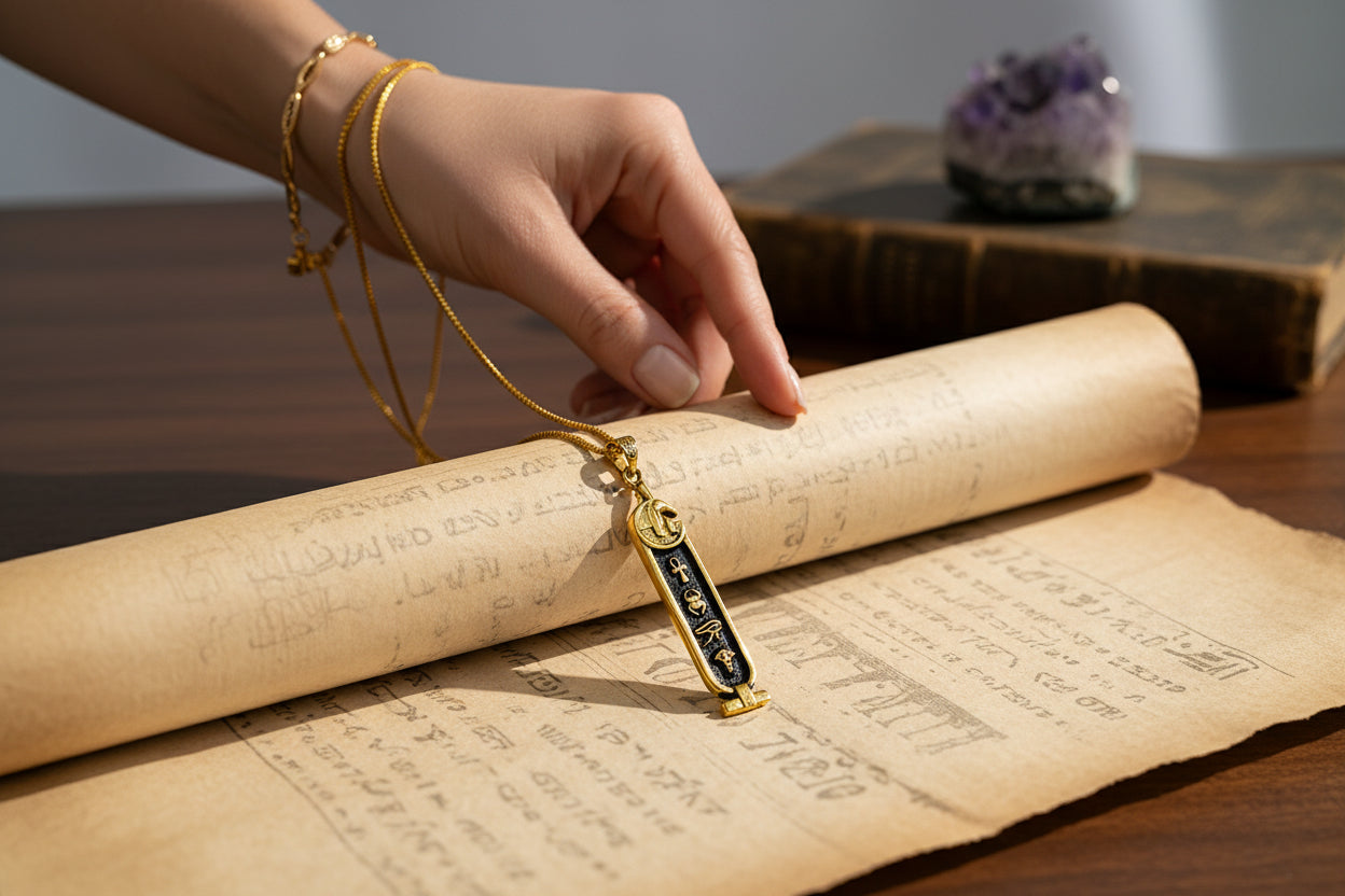 Gold God Seth Cartouche Necklace, Egyptian Jewelry, Gift For men and Women