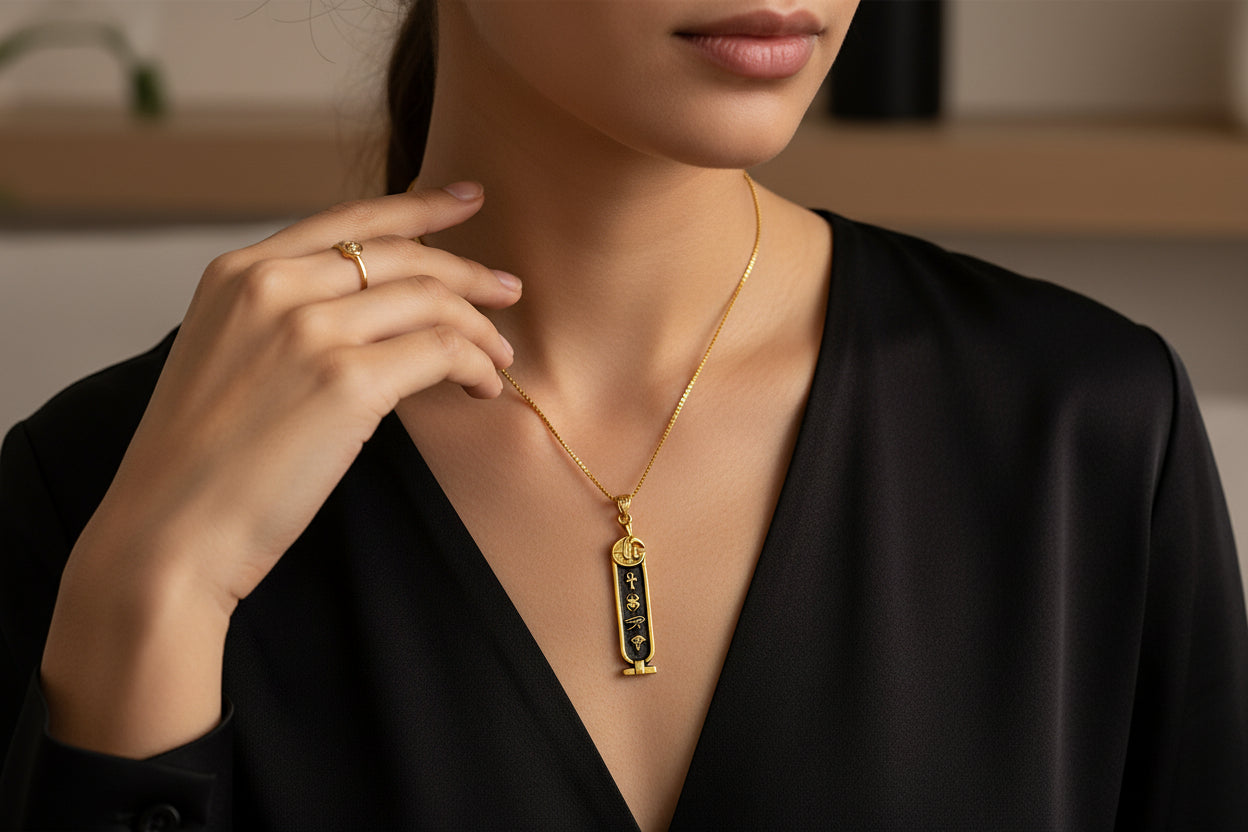 Gold God Seth Cartouche Necklace, Egyptian Jewelry, Gift For men and Women