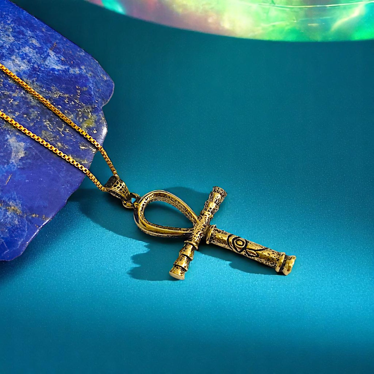 Gold Ankh Necklace, Egyptian Key of Life Talisman Pendant