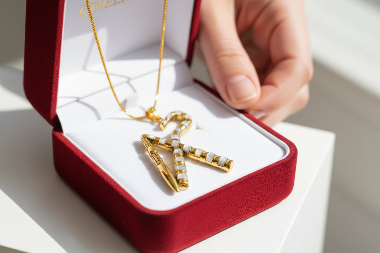Gold Crook and Flail Necklace, Egyptian Heka Pendant with Mother of Pearl