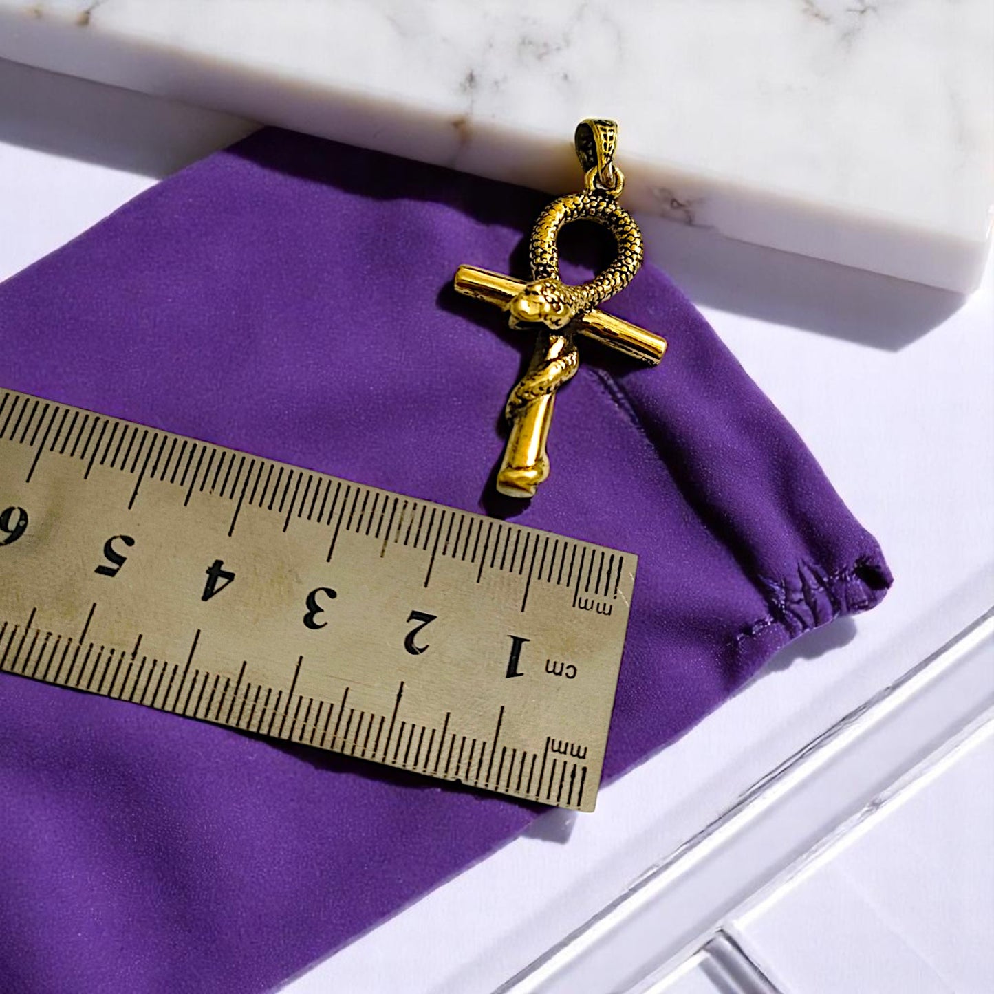 Gold Ankh Necklace, Egyptian Key of Life Talisman Pendant
