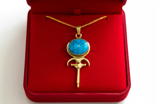Gold Hathor Mirror Necklace, Lapis Lazuli Egyptian Pendant, Ancient Egyptian Jewelry, Goddess Hathor Talisman, Spiritual Gift For Her Him