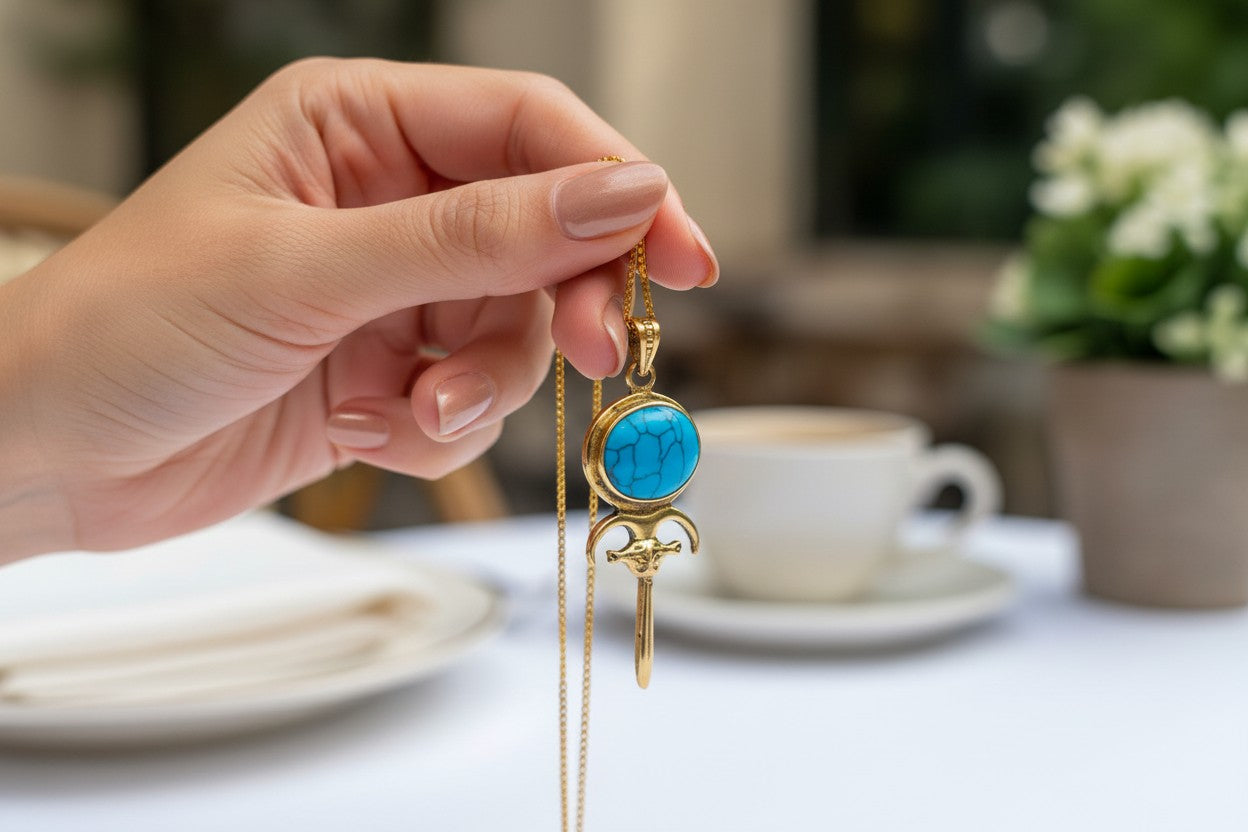 Gold Hathor Mirror Necklace, Lapis Lazuli Egyptian Pendant, Ancient Egyptian Jewelry, Goddess Hathor Talisman, Spiritual Gift For Her Him