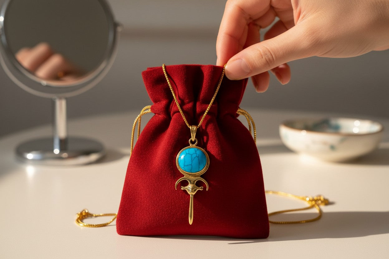 Gold Hathor Mirror Necklace, Lapis Lazuli Egyptian Pendant, Ancient Egyptian Jewelry, Goddess Hathor Talisman, Spiritual Gift For Her Him