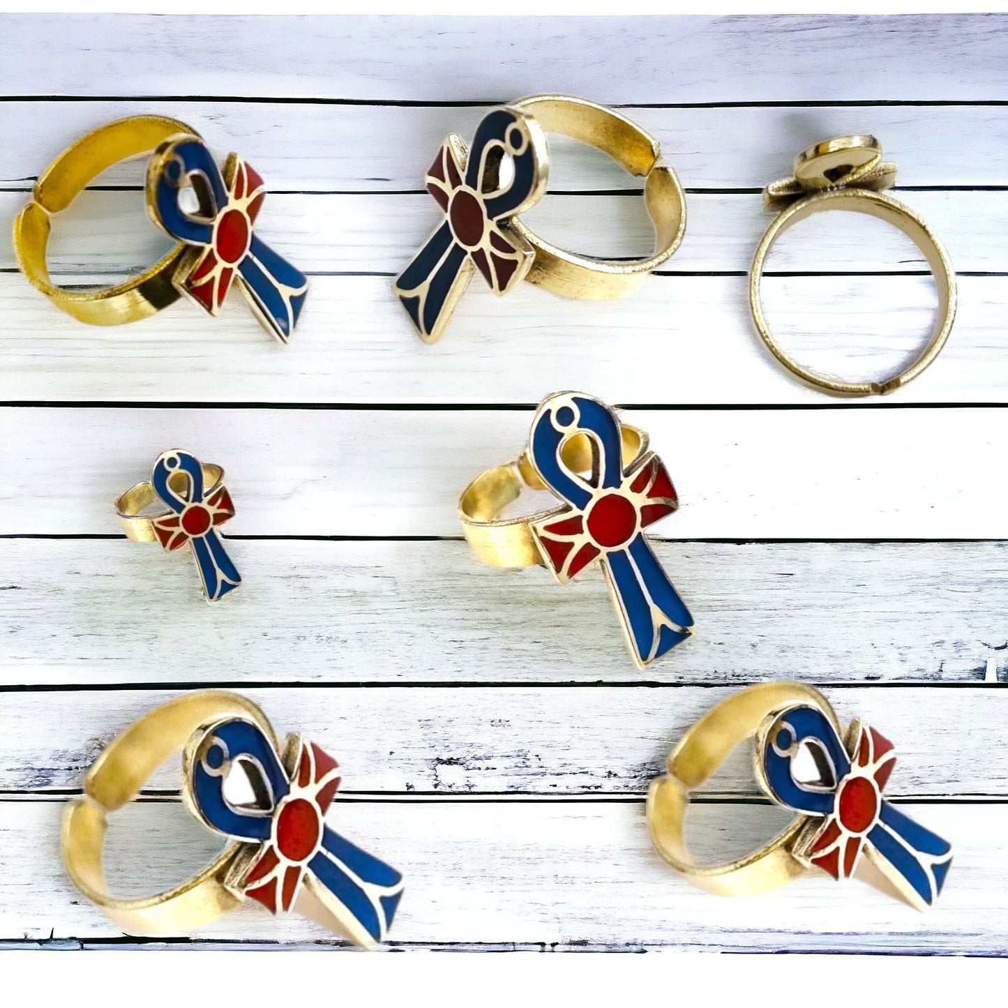 Gold Ankh Enamel Ring, Egyptian Key of Life Talisman