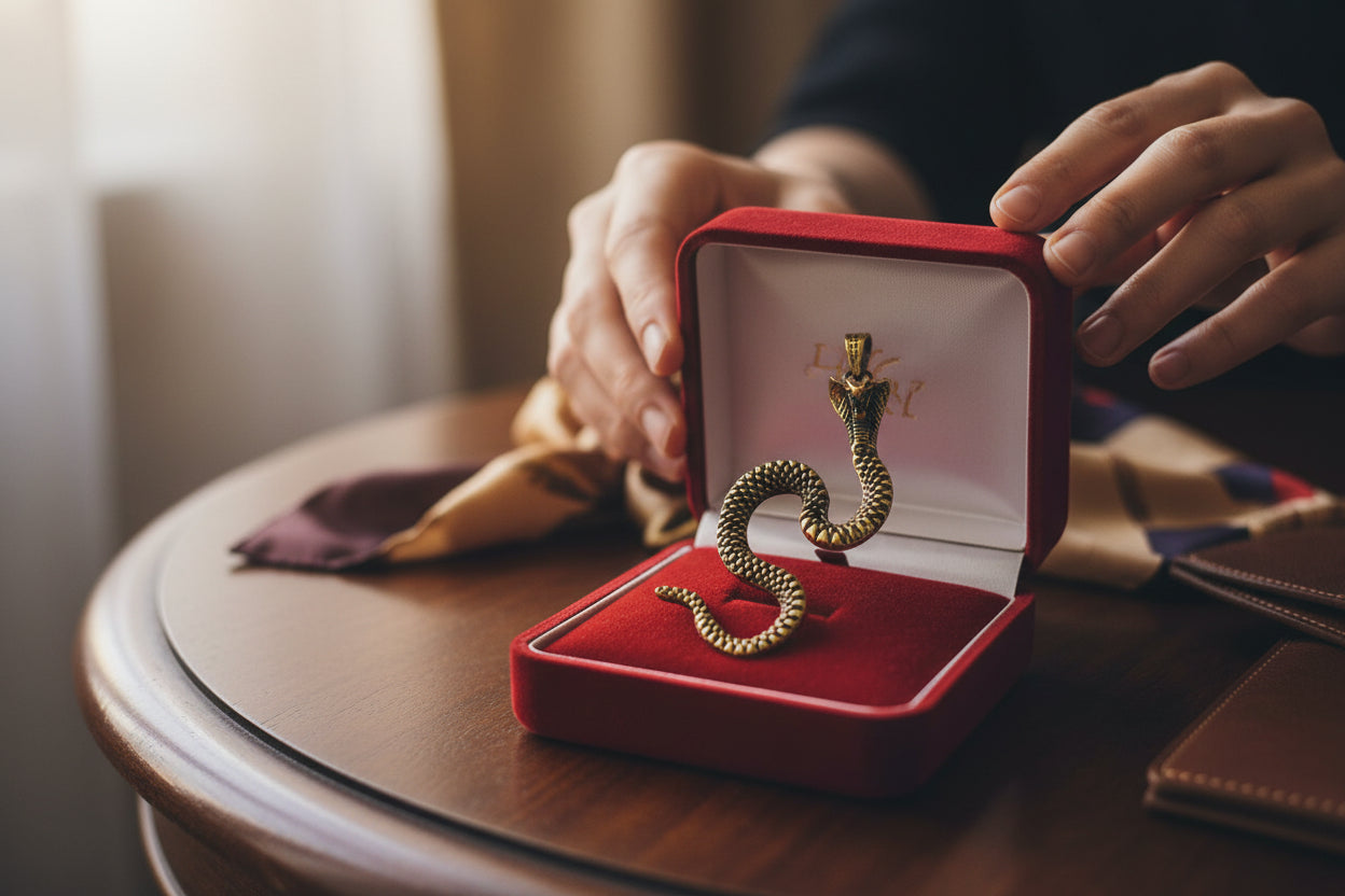 Gold Wadjet Snake Pendant Necklace, Egyptian Goddess Jewelry