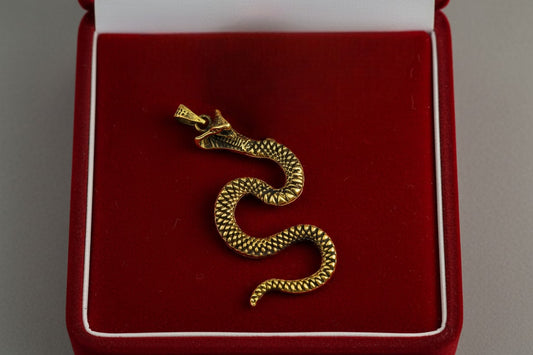 Gold Wadjet Snake Pendant Necklace, Egyptian Goddess Jewelry