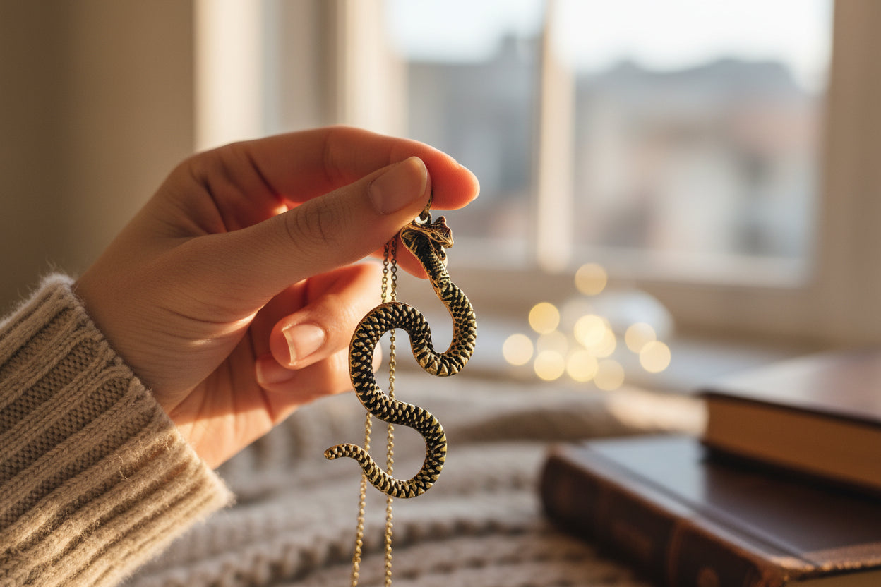 Gold Wadjet Snake Pendant Necklace, Egyptian Goddess Jewelry