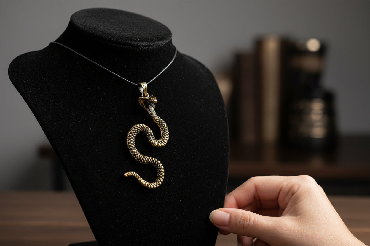 Gold Wadjet Snake Pendant Necklace, Egyptian Goddess Jewelry