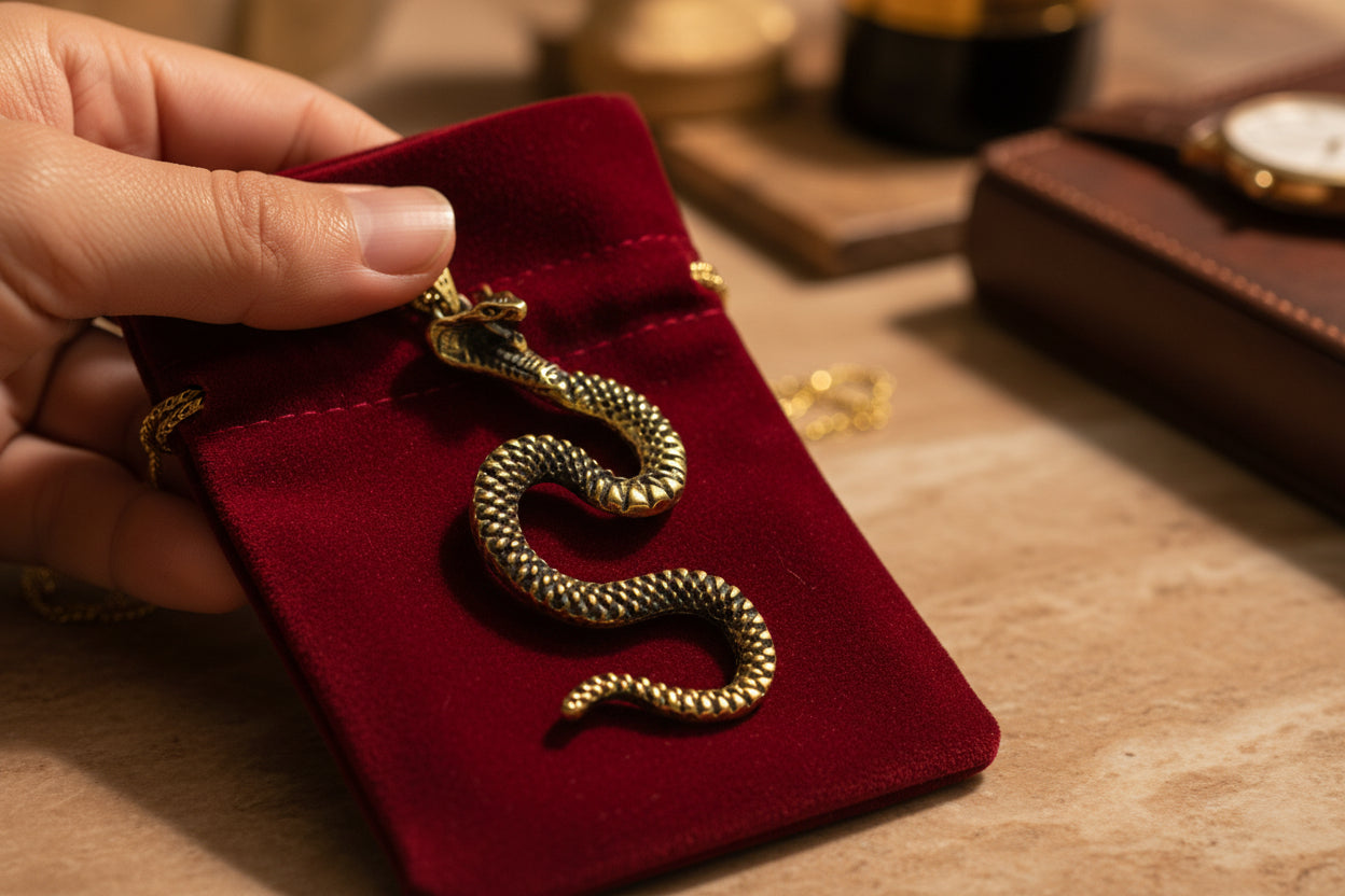 Gold Wadjet Snake Pendant Necklace, Egyptian Goddess Jewelry