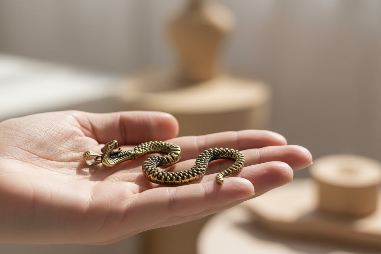 Gold Wadjet Snake Pendant Necklace, Egyptian Goddess Jewelry