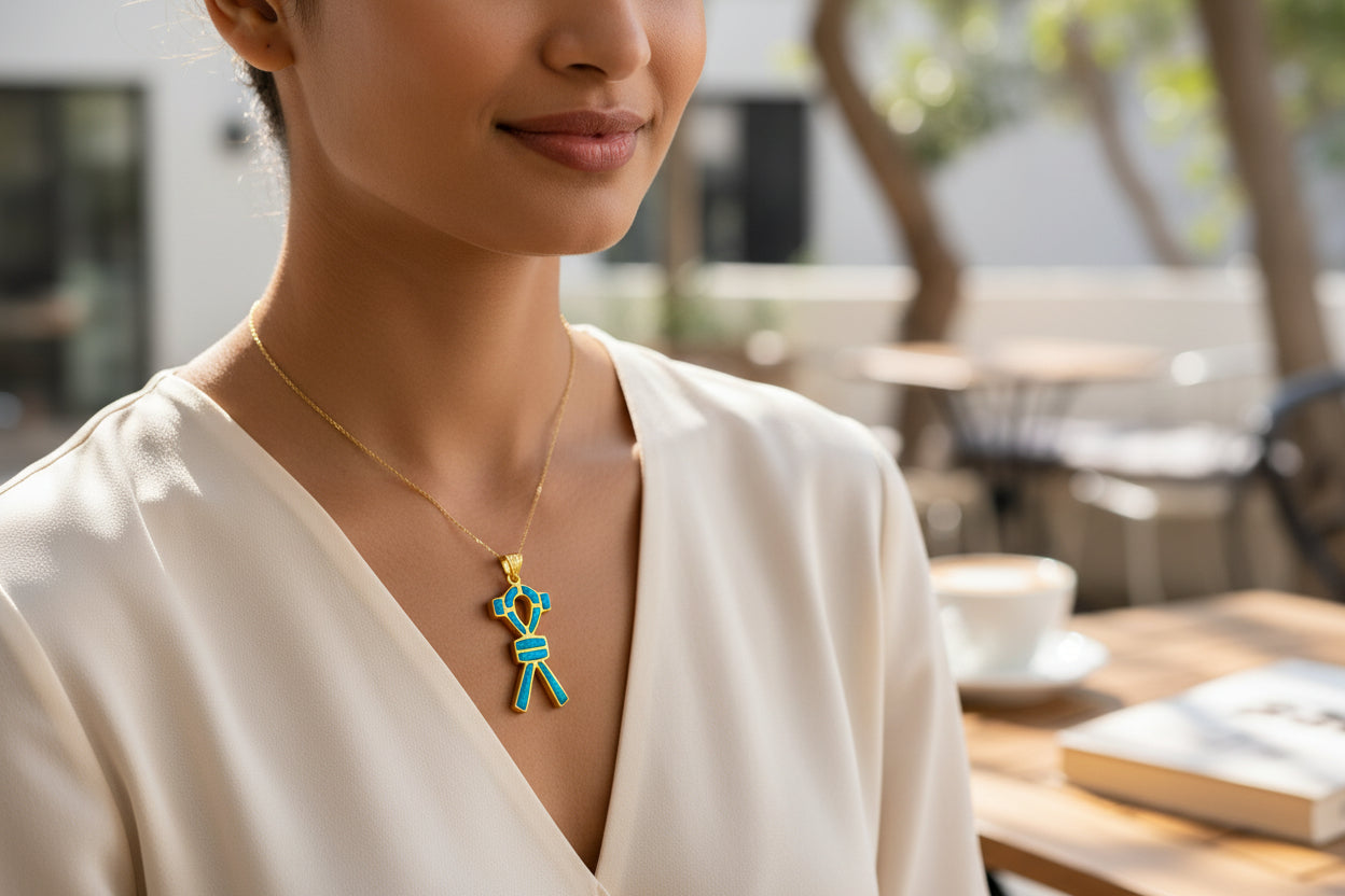 Gold SAA Amulet Opal Pendant, Egyptian Talisman Jewelry Gift Necklace