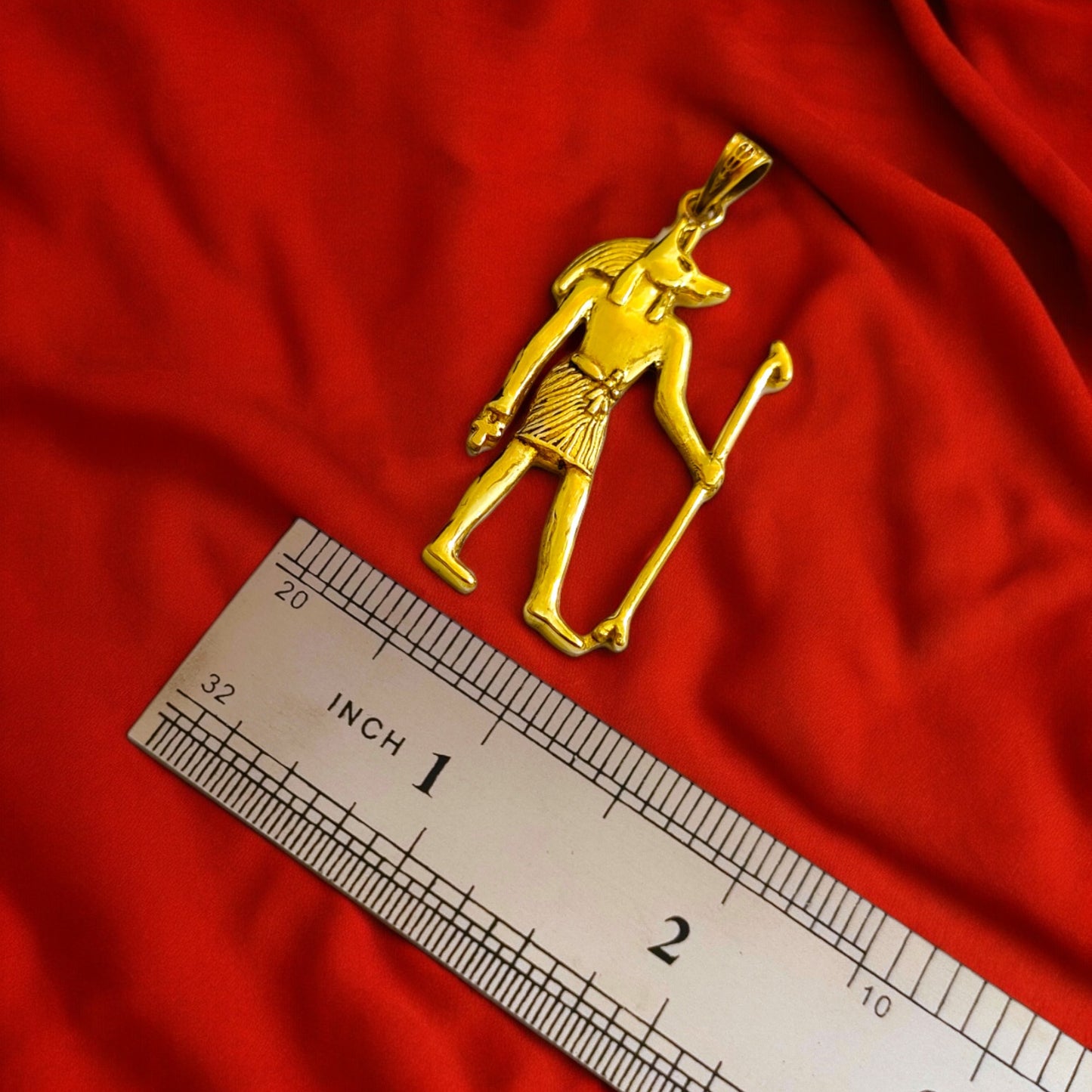 Gold Anubis Pendant Necklace, Handmade Egyptian Revival Jewelry