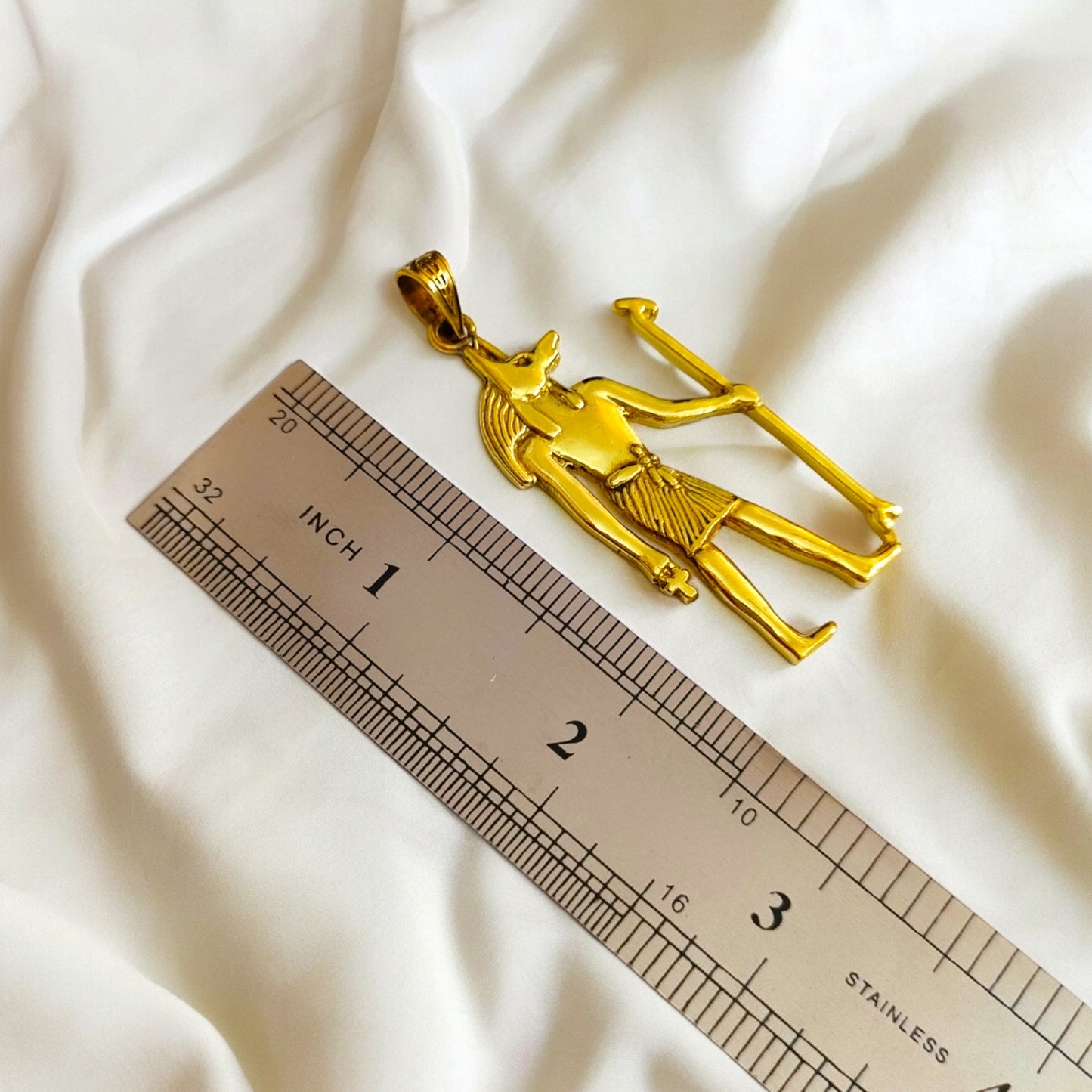 Gold Anubis Pendant Necklace, Handmade Egyptian Revival Jewelry