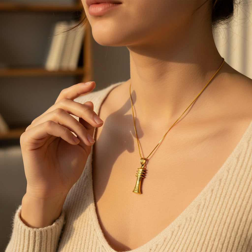 Gold Djed Pillar Pendant, Egyptian Talisman Necklace