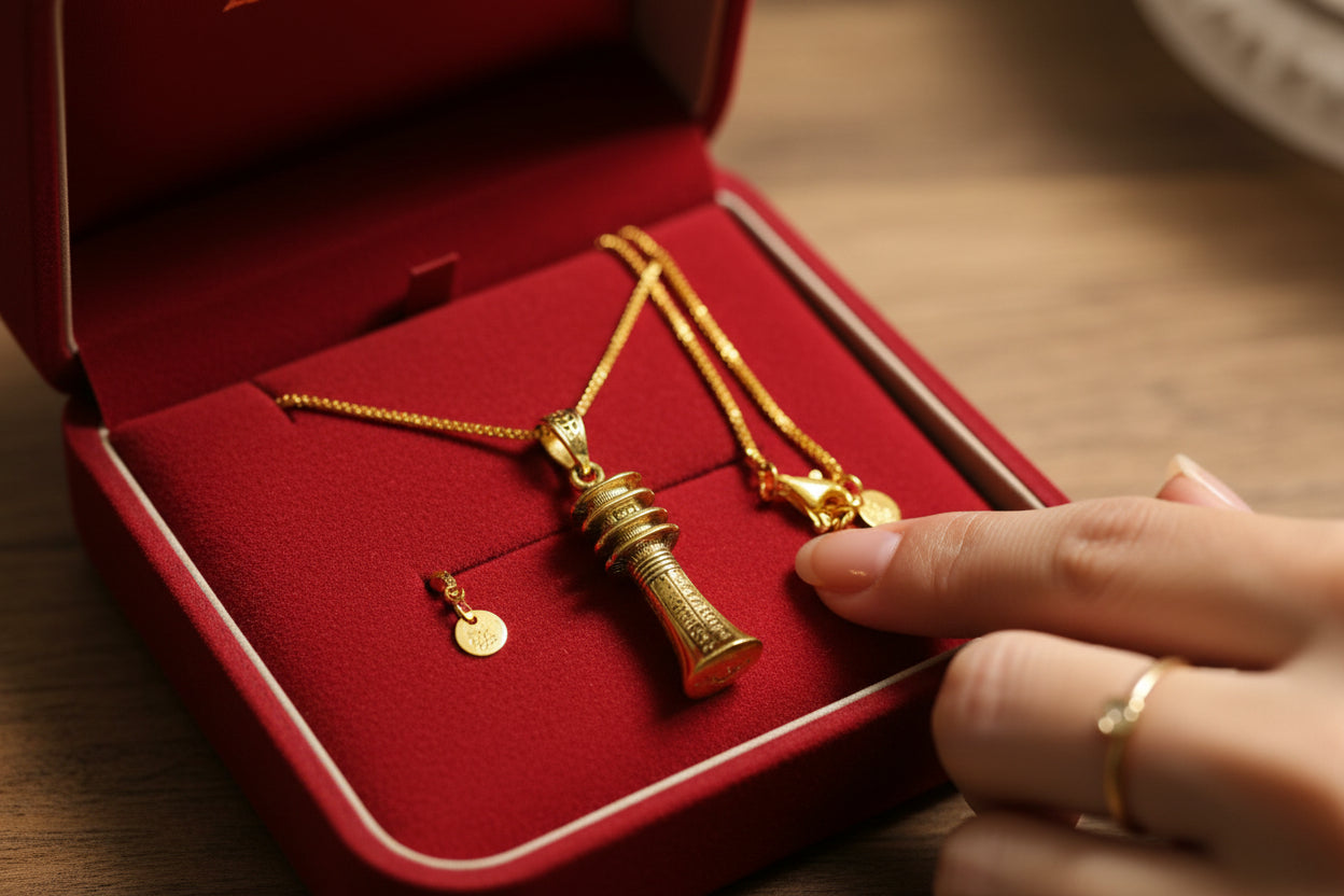 Gold Djed Pillar Pendant, Egyptian Talisman Necklace