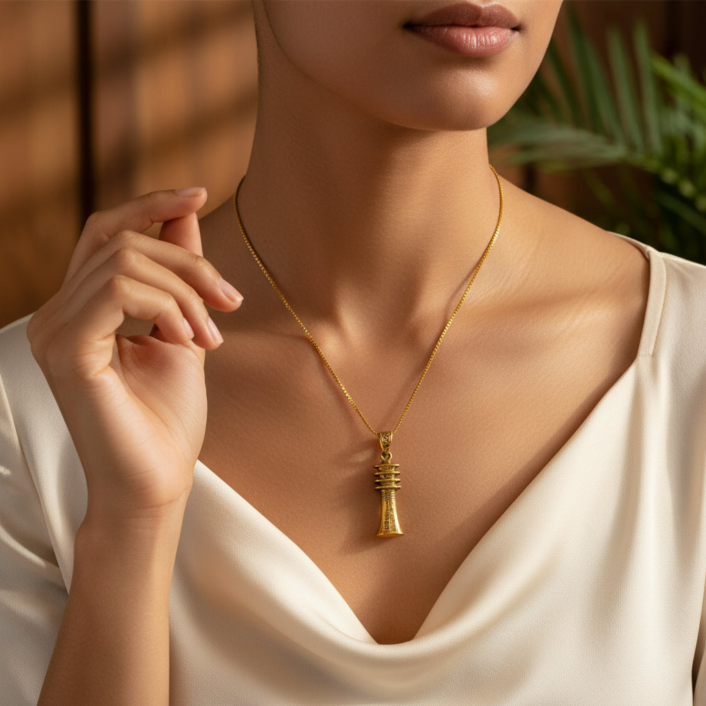 Gold Djed Pillar Pendant, Egyptian Talisman Necklace