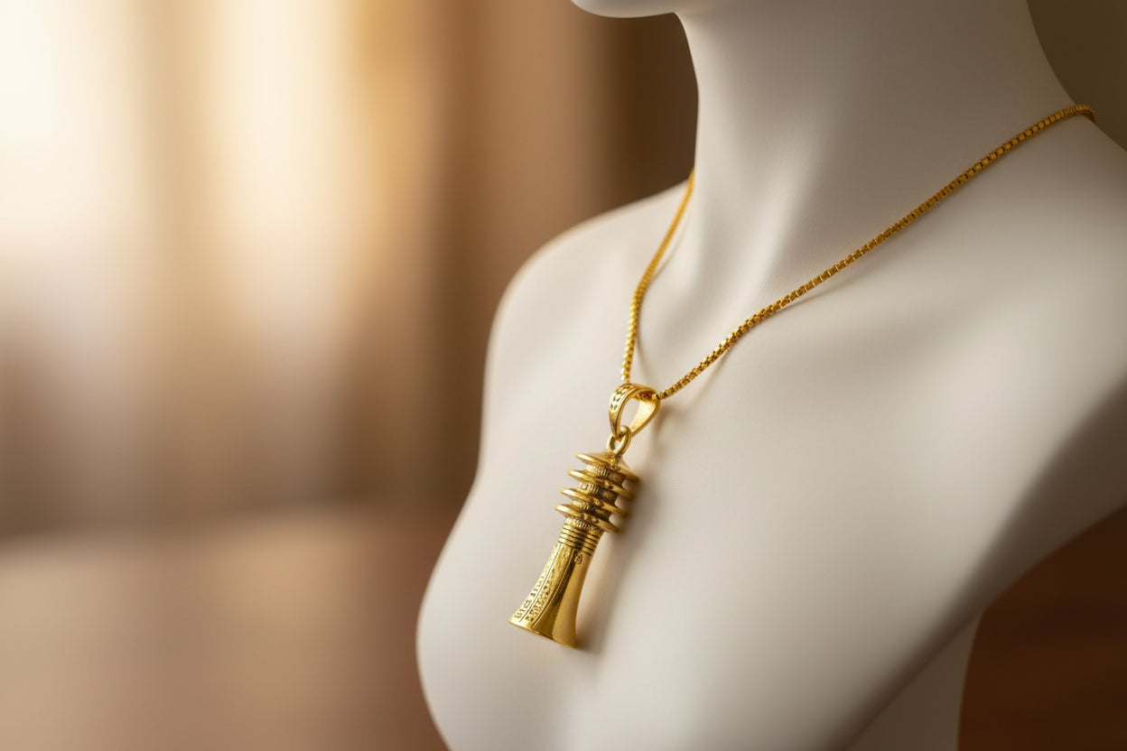 Gold Djed Pillar Pendant, Egyptian Talisman Necklace