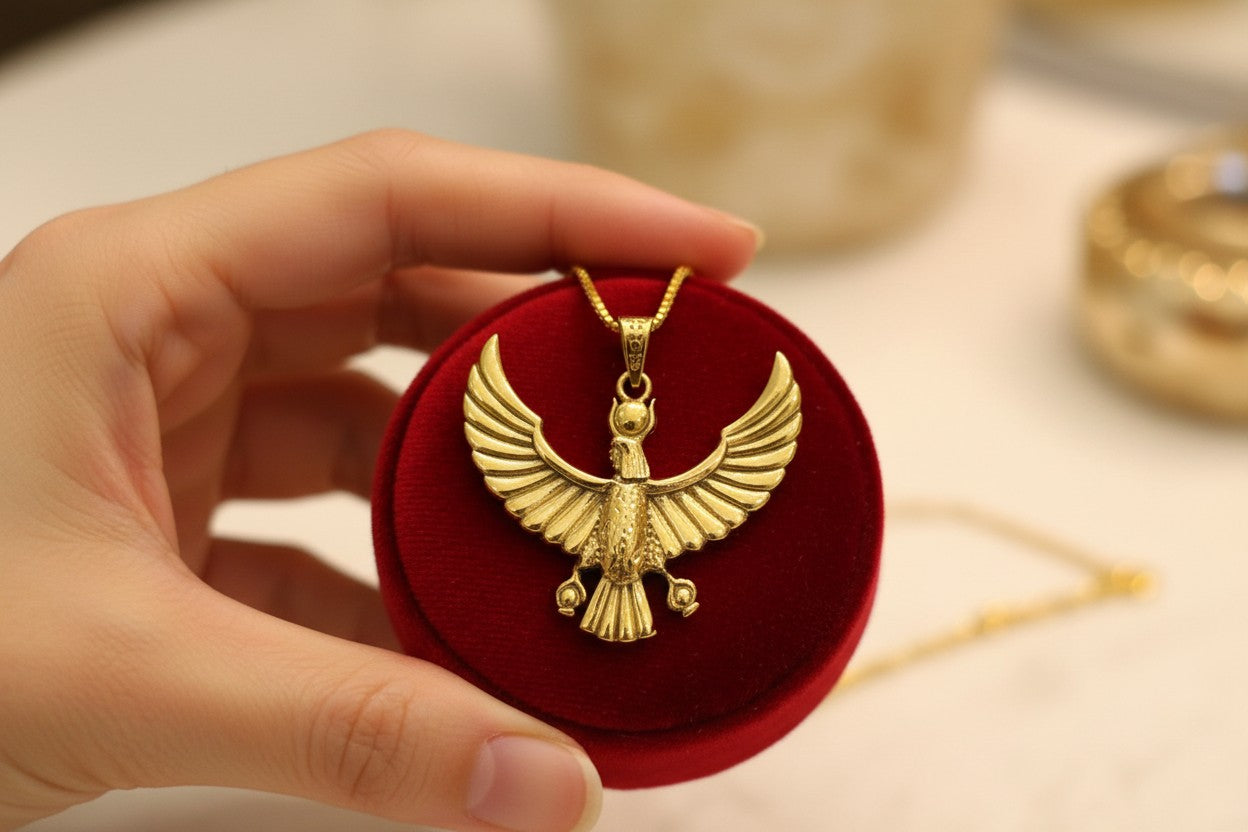 Gold Ba Bird Necklace, Ancient Egyptian Soul Symbol Pendant, Spiritual Talisman Jewelry, Egyptian Gift for Him Her