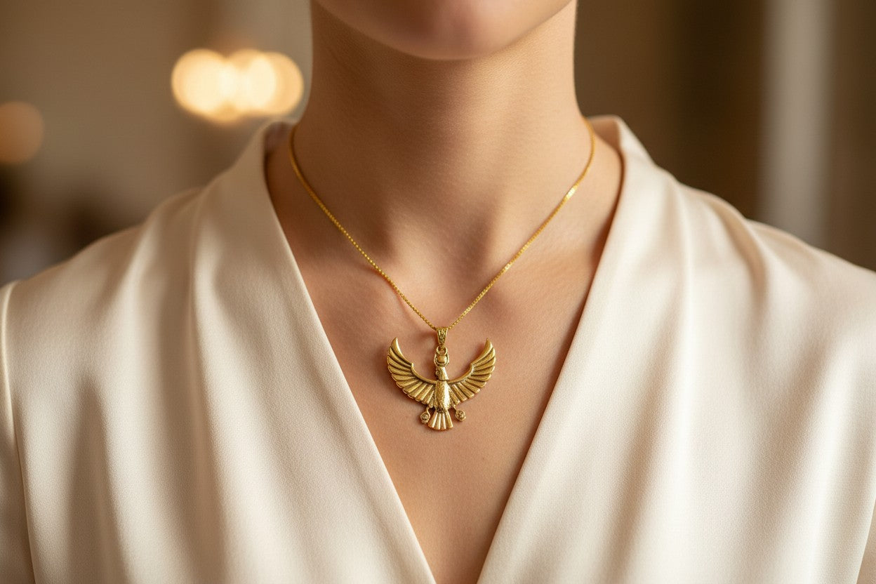 Gold Ba Bird Necklace, Ancient Egyptian Soul Symbol Pendant, Spiritual Talisman Jewelry, Egyptian Gift for Him Her