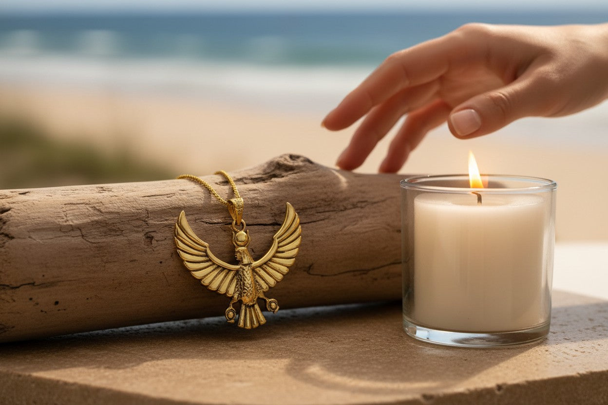 Gold Ba Bird Necklace, Ancient Egyptian Soul Symbol Pendant, Spiritual Talisman Jewelry, Egyptian Gift for Him Her