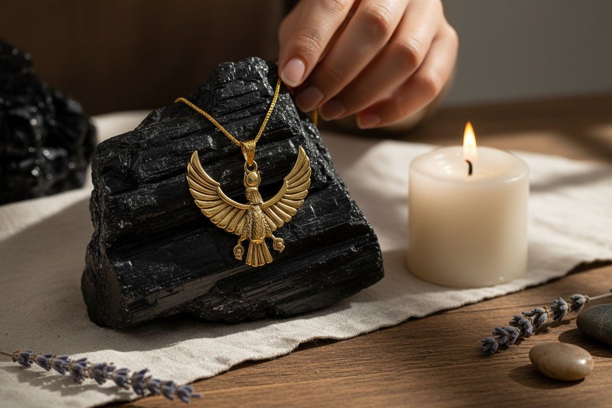 Gold Ba Bird Necklace, Ancient Egyptian Soul Symbol Pendant, Spiritual Talisman Jewelry, Egyptian Gift for Him Her
