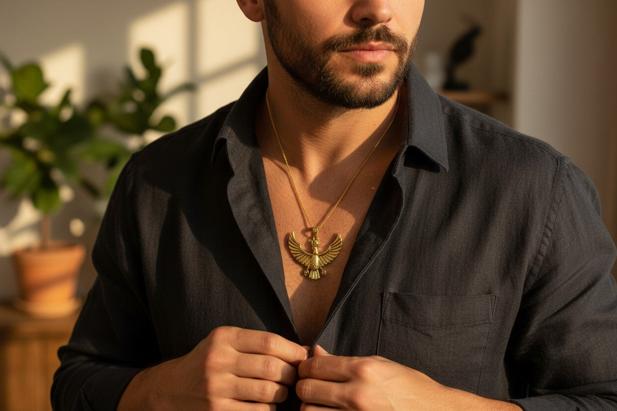 Gold Ba Bird Necklace, Ancient Egyptian Soul Symbol Pendant, Spiritual Talisman Jewelry, Egyptian Gift for Him Her