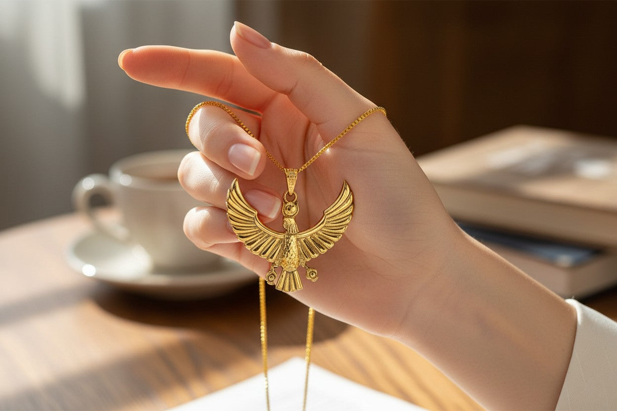 Gold Ba Bird Necklace, Ancient Egyptian Soul Symbol Pendant, Spiritual Talisman Jewelry, Egyptian Gift for Him Her